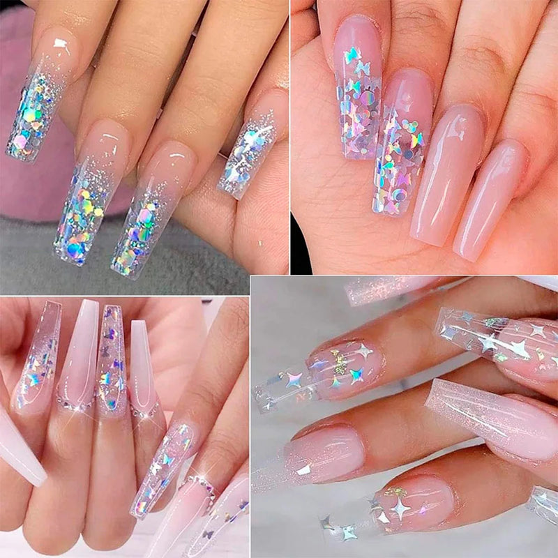 Estojo de Decoração para Unhas - Glitter e Sequins Prateados para Arte de Manicure