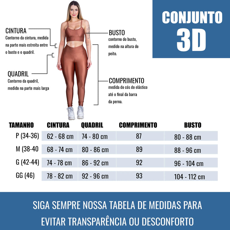 Conjunto Fitness Feminino – Legging 3D + Top Alça para Performance Máxima