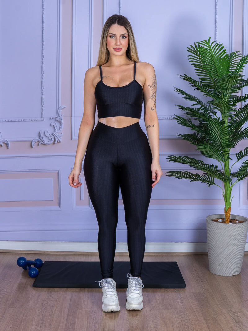 Conjunto Fitness Feminino – Legging 3D + Top Alça para Performance Máxima