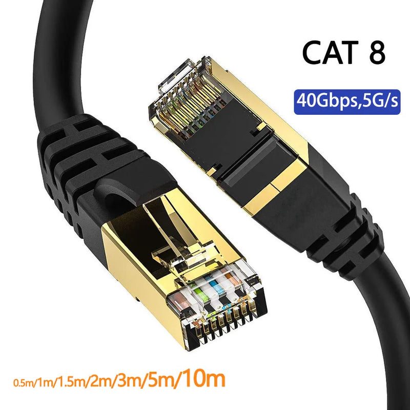 Cat8 Ethernet Cable – Ultra Rápido 40Gbps, 26AWG