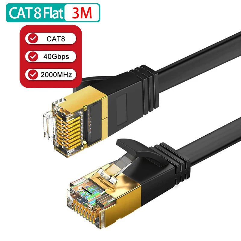 Cat8 Ethernet Cable – Ultra Rápido 40Gbps, 26AWG