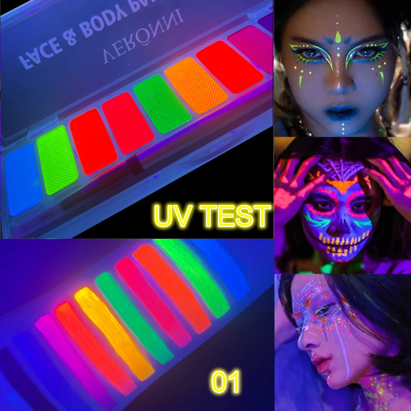 Kit de Tintas Fluorescentes Neon UV para Pintura Facial e Corporal - 10 Cores para Maquiagem, Arte e Fantasias de Halloween