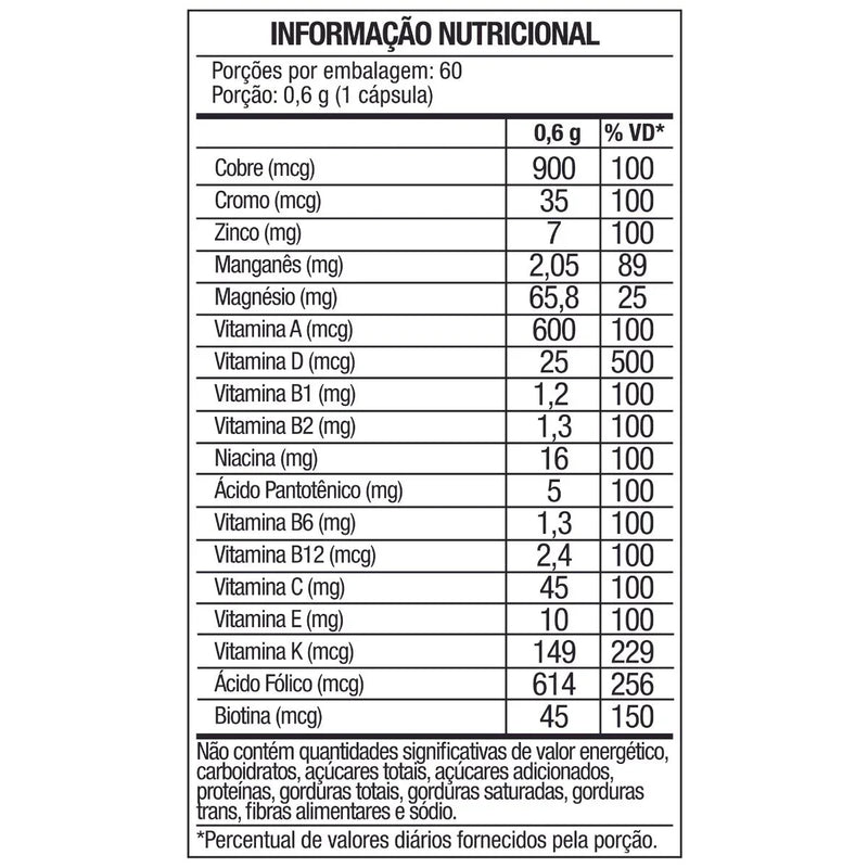 Multivitamínico 60 Cápsulas – Energia e Saúde com 13 Vitaminas e 5 Minerais