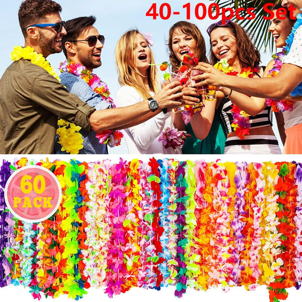 Kit de 40 a 100 Colares e Pulseiras Havaianas – Decoração Perfeita para Festas Tropicais