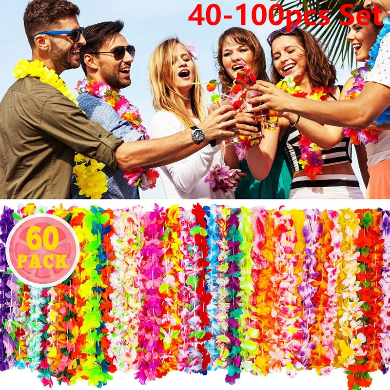 Kit de 40 a 100 Colares e Pulseiras Havaianas – Decoração Perfeita para Festas Tropicais