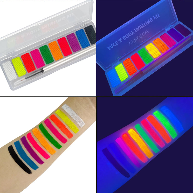 Kit de Tintas Fluorescentes Neon UV para Pintura Facial e Corporal - 10 Cores para Maquiagem, Arte e Fantasias de Halloween