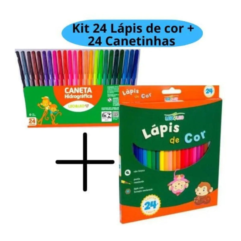 Kit com 24 Canetas Hidrográficas e 24 Lápis de Cor – Completo para Desenho e Pintura