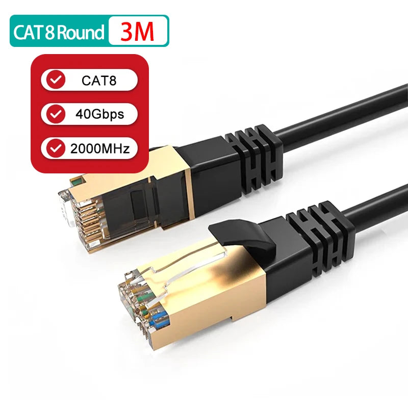 Cat8 Ethernet Cable – Ultra Rápido 40Gbps, 26AWG