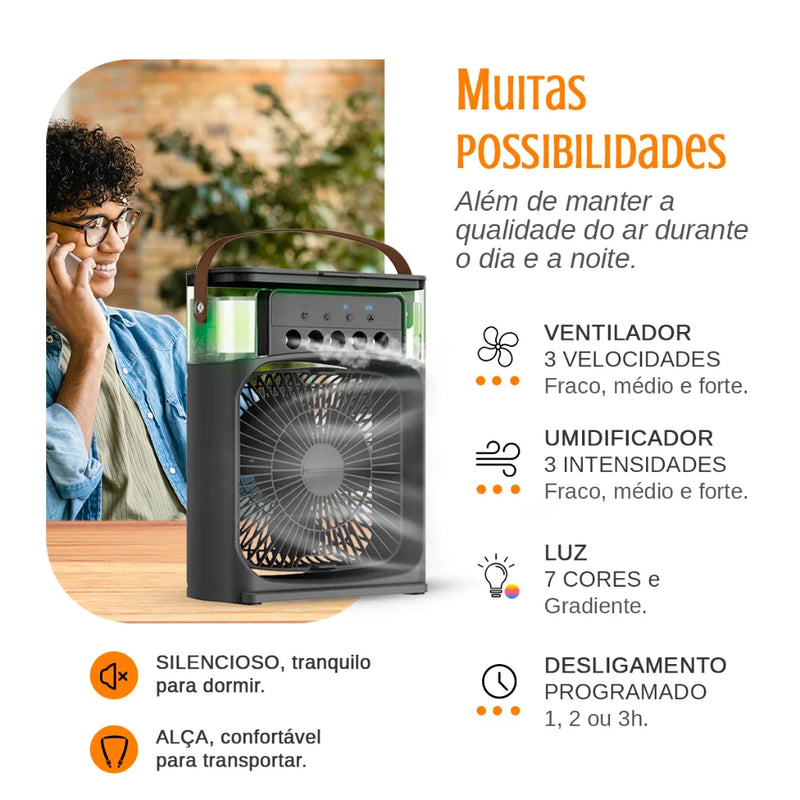 Mini Ar Condicionado Portátil 4 em 1 – Climatizador, Umidificador e Ventilador USB