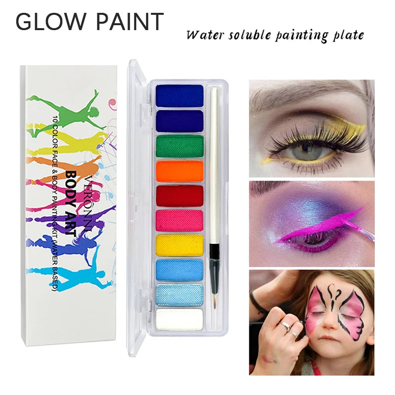 Kit de Tintas Fluorescentes Neon UV para Pintura Facial e Corporal - 10 Cores para Maquiagem, Arte e Fantasias de Halloween