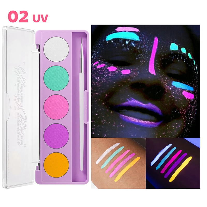 Kit de Pintura Facial UV Neon - Glow in the Dark para Carnaval e Festa de Natal, Não Tóxico e à Base d'Água