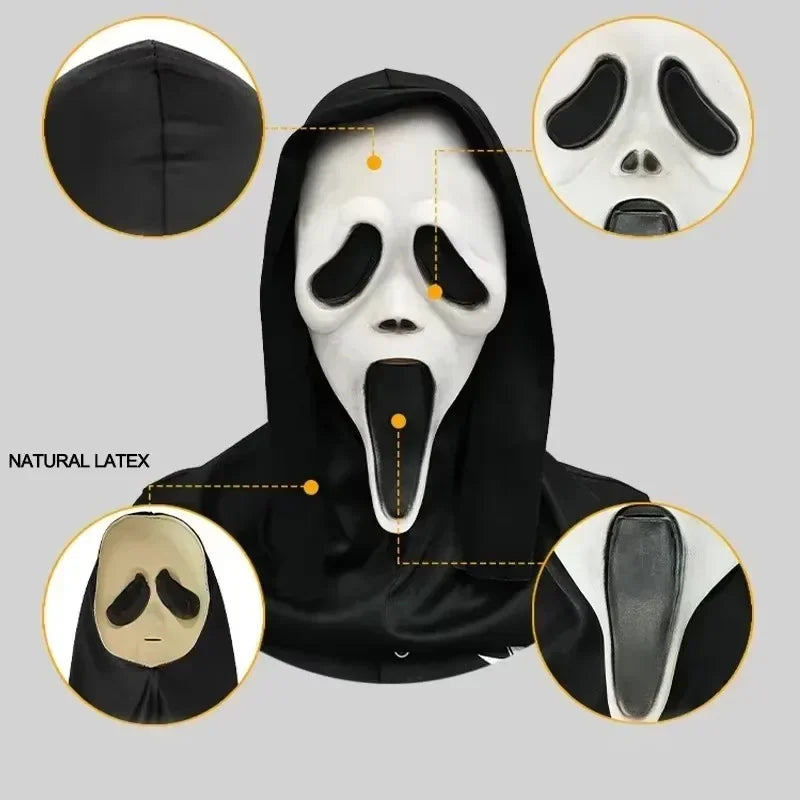 Máscara Ghostface de Látex – Terror Completo para Festas e Cosplay