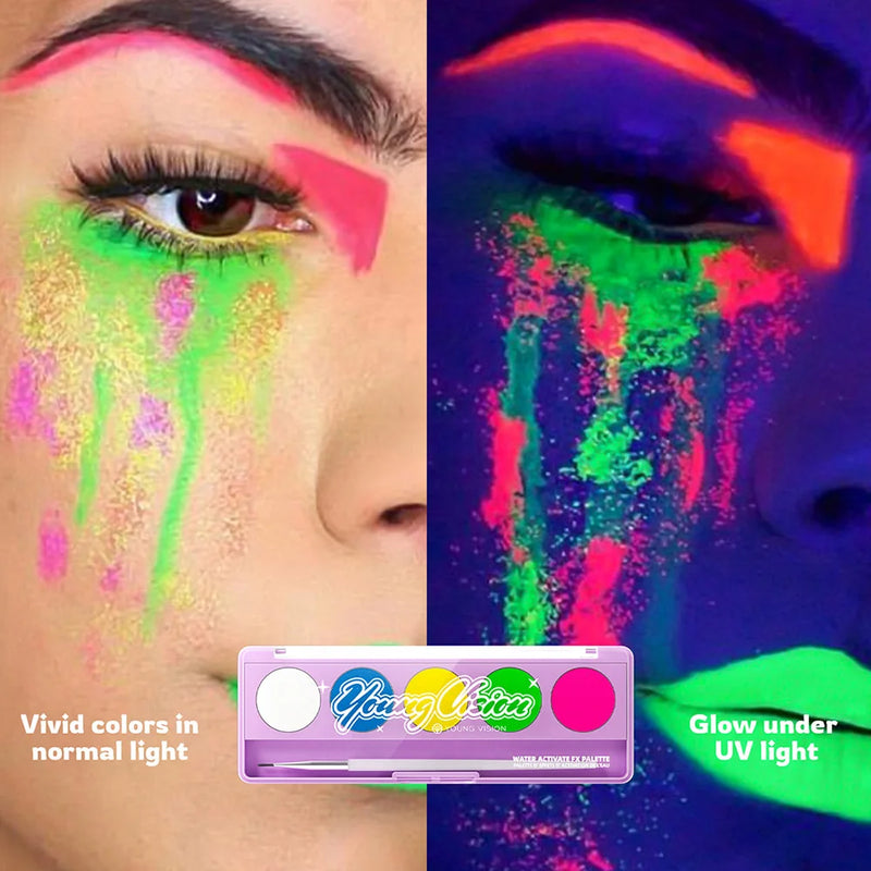 Kit de Pintura Facial UV Neon - Glow in the Dark para Carnaval e Festa de Natal, Não Tóxico e à Base d'Água